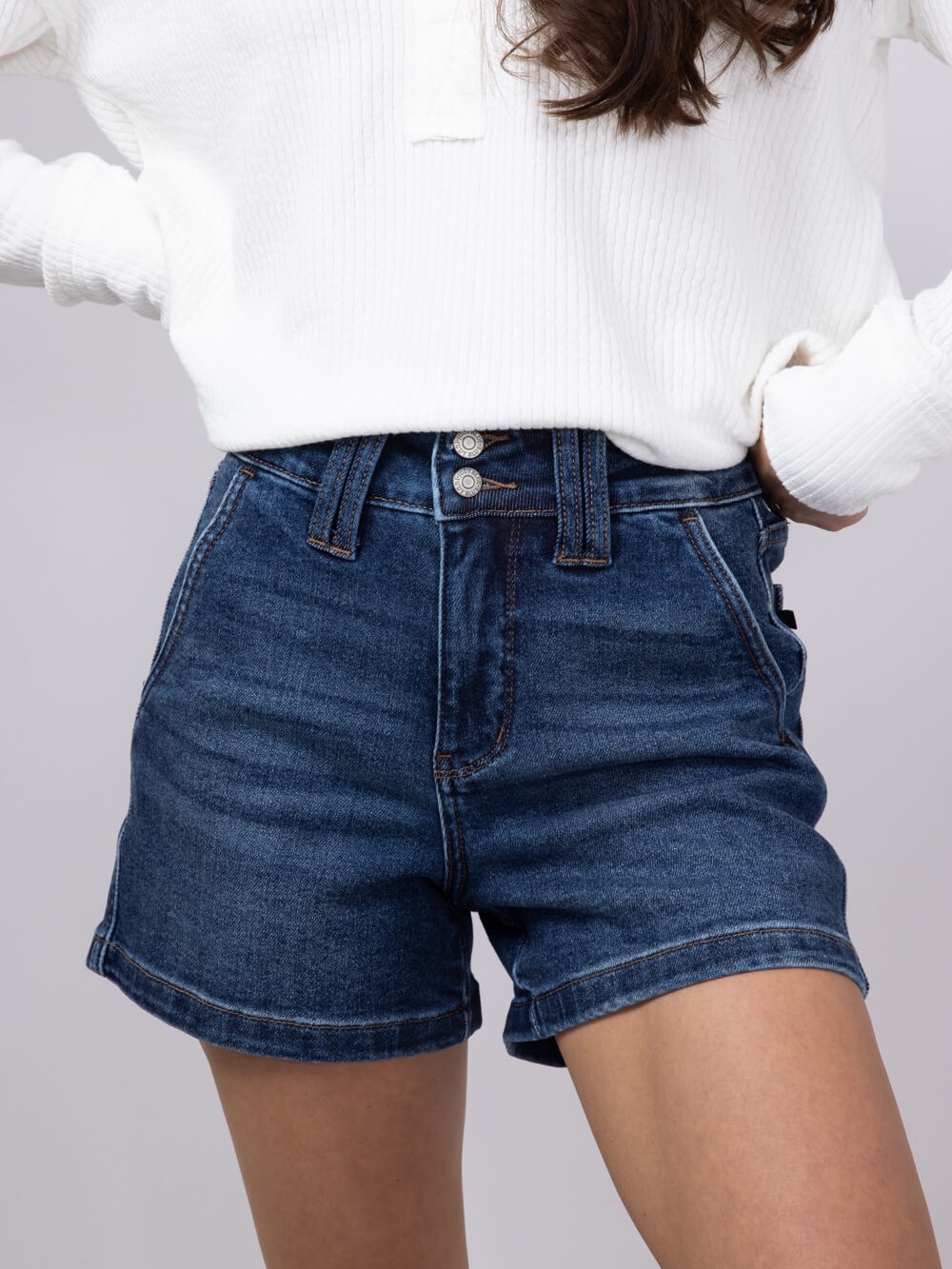 Judy Blue Jenny High Rise Double Button Denim Stretchy Shorts Size Small, EUC
